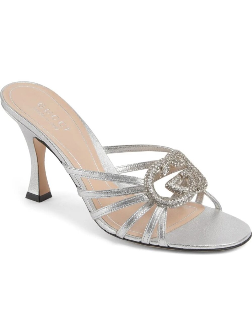 Gucci Alicia Interlocking Crystal GG Strappy Mule Slide Sandals Heels
